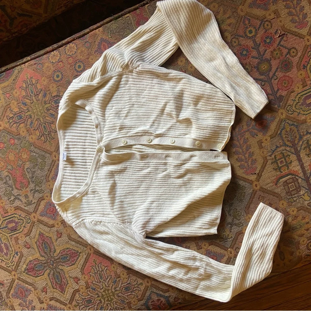 Butter yellow Ribbed Button-Up Cardigan - Picture 1 of 2